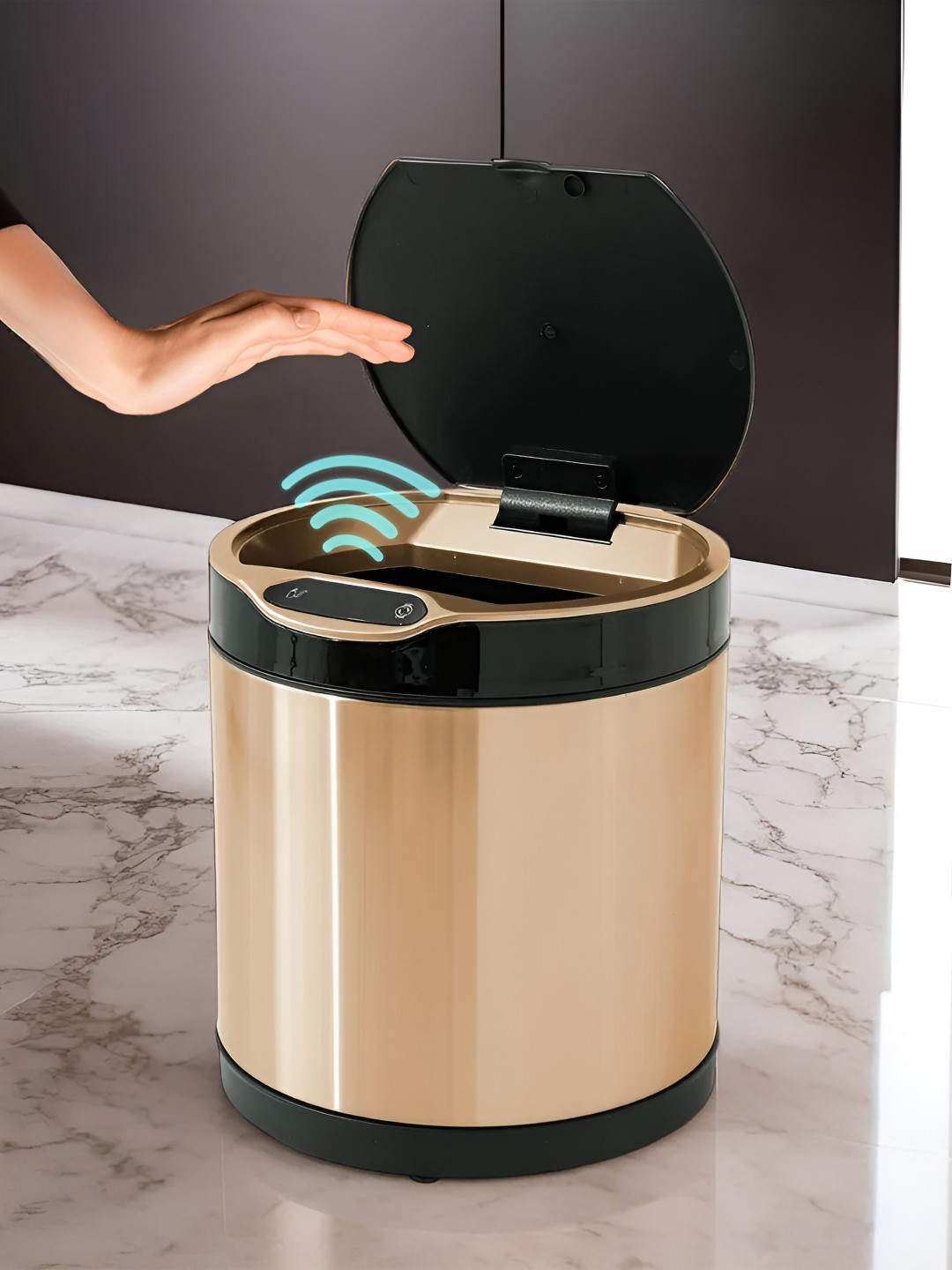 The Better Home Black & Gold Toned Color-Block Stainless Steel Toe Touch Dustbin - 6L