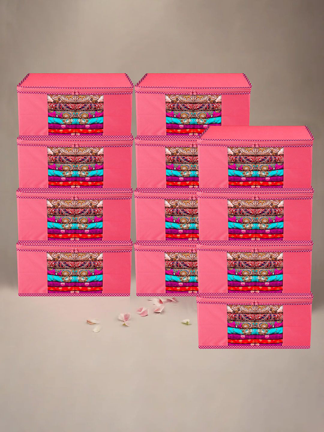 Kuber Industries Pink12 Pieces Printed Multi-Utility Organisers