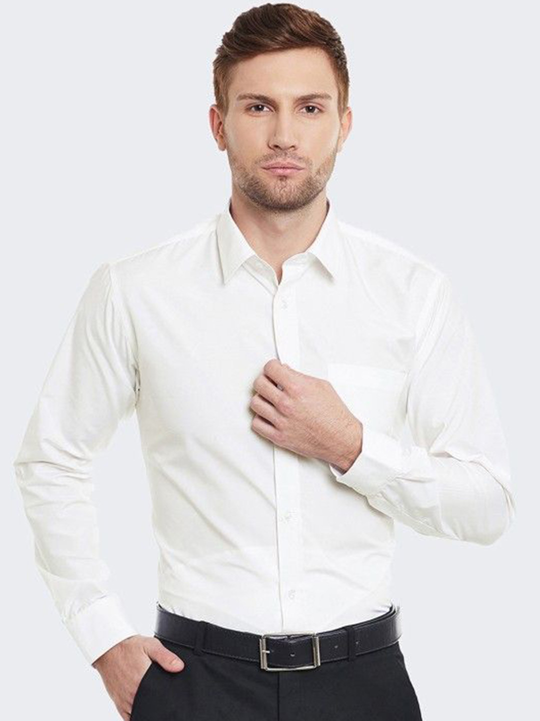 Hancock Men New Spread Collar Solid Easy Iron Slim Fit Formal Shirt