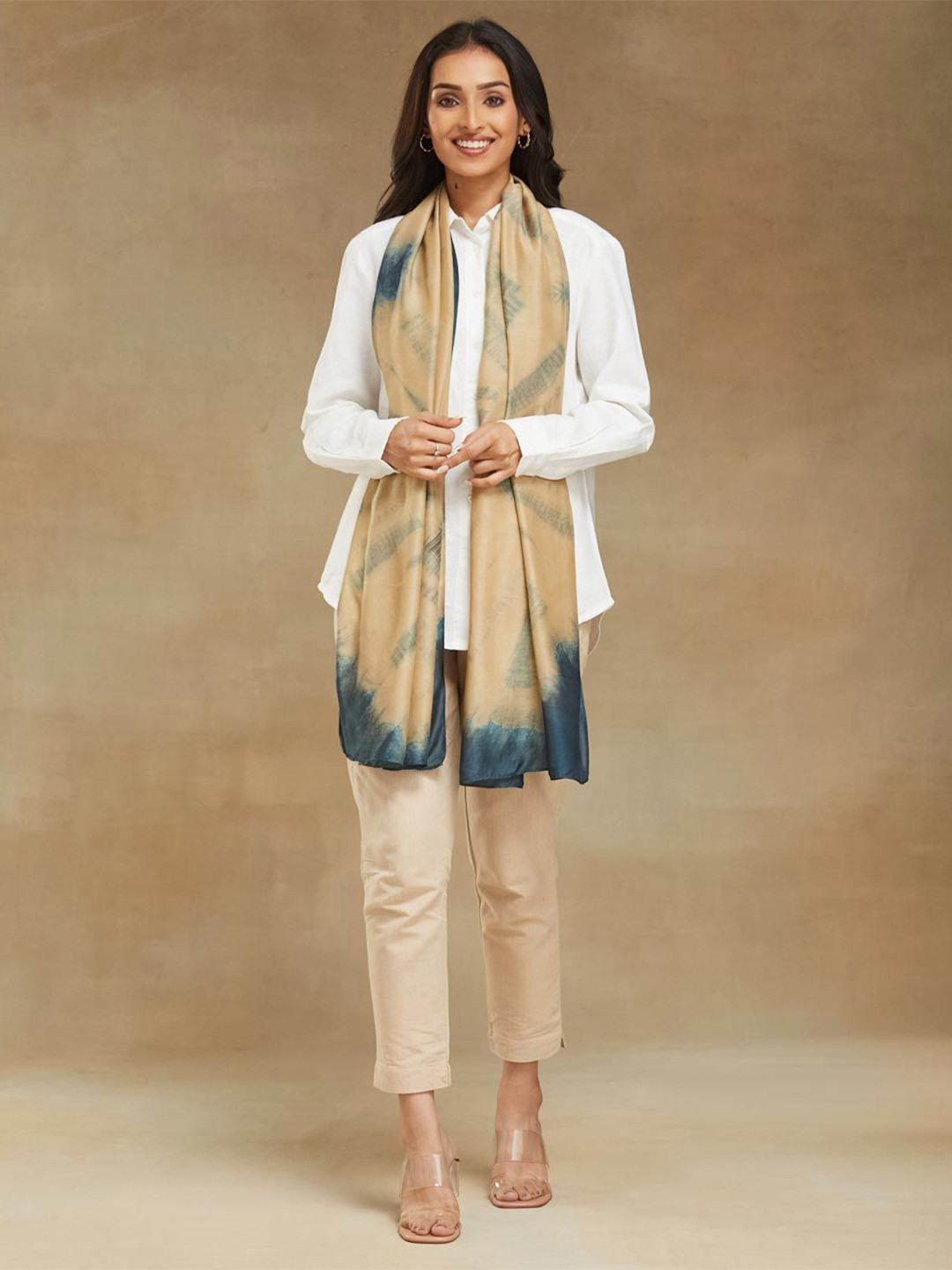 Fabindia Women Beige Modal Tie & Dye Stole