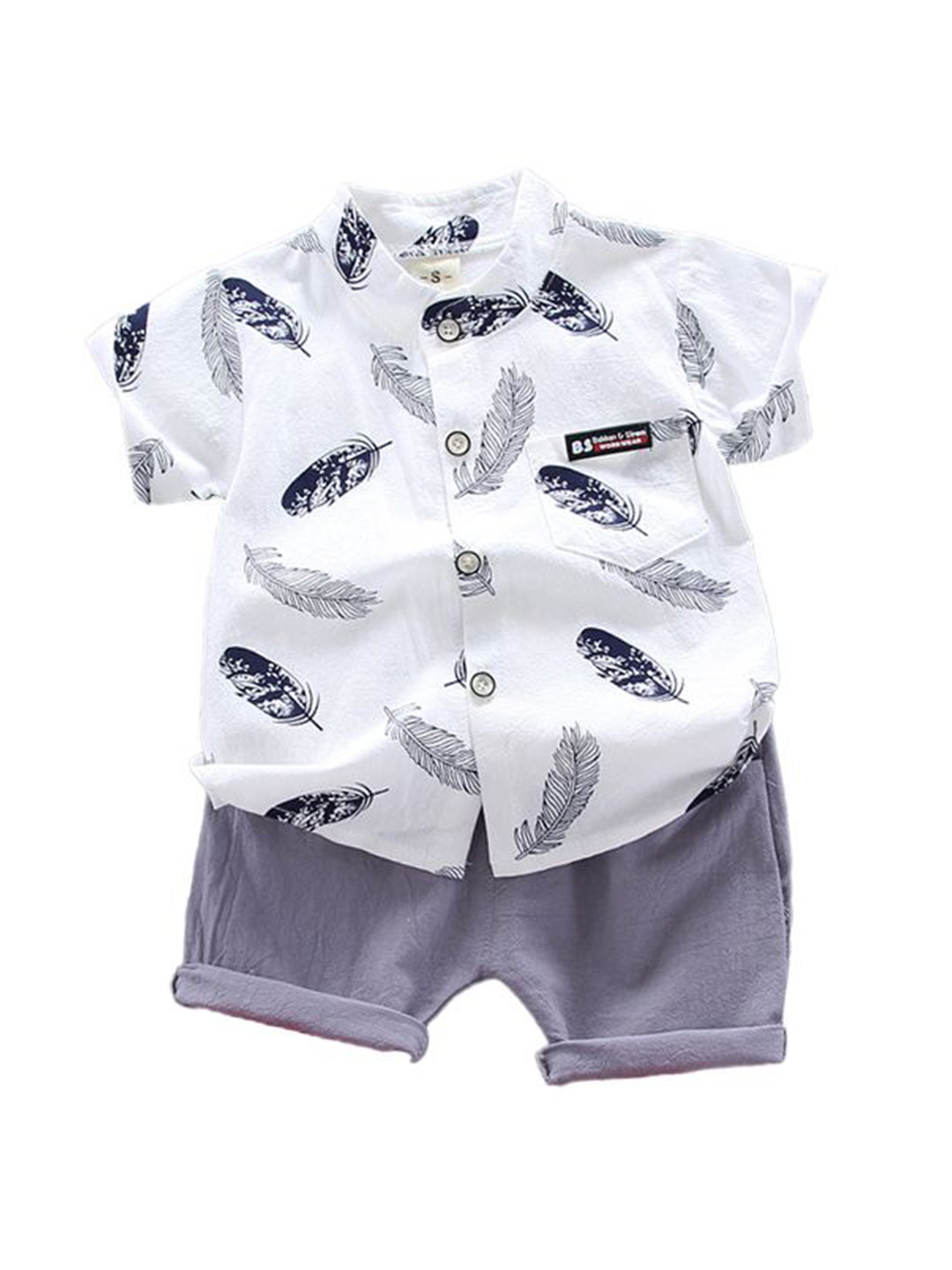 StyleCast x Revolte Boys White & Brown Printed Shirt with Shorts