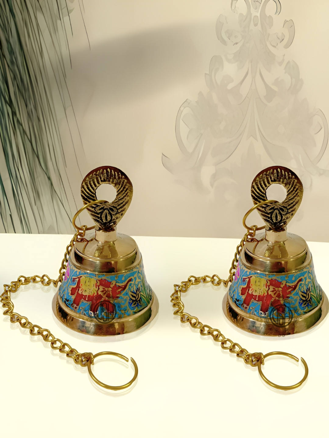 DSH Crafting Your Curiosity Blue & Yellow 2 Pieces Self-Designed Pooja Bell With Chain