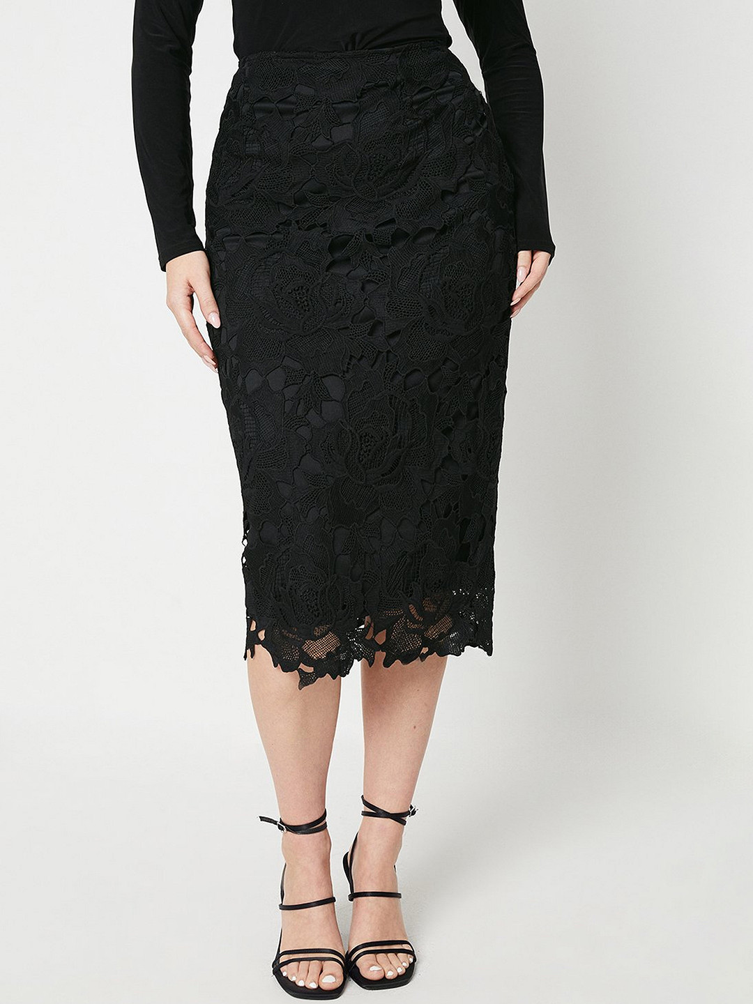 DOROTHY PERKINS Women Lace Pencil Skirt with Back Slit