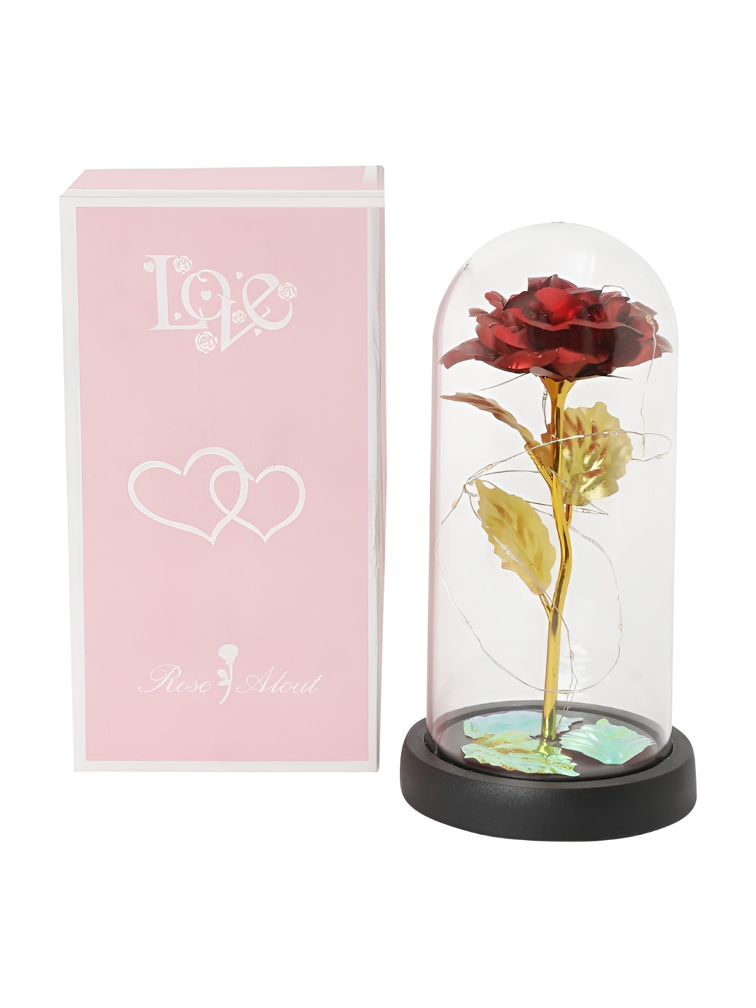 INTERNATIONAL GIFT Red Rose Flower With LED String Light Home Gift Sets