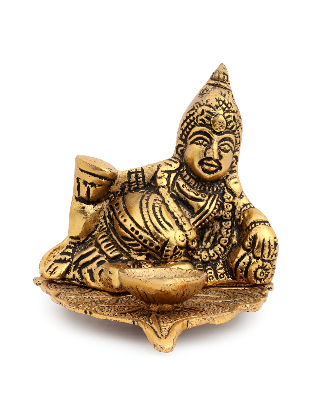 INTERNATIONAL GIFT Leaf Kuber Gold Metal Metallic Prayer Room Small Showpiece - 3.5 Inches