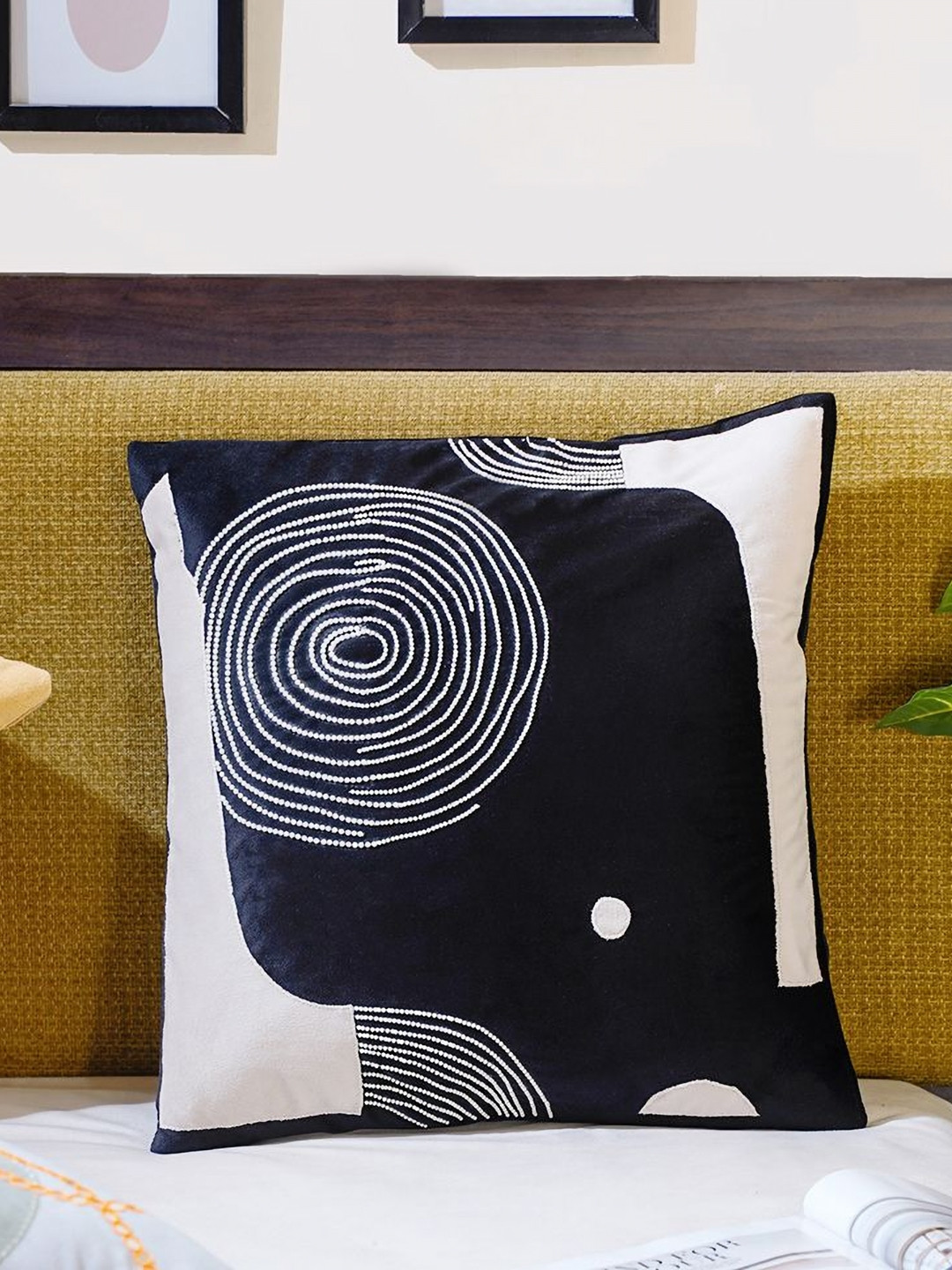 Mid July Home Abstract Black Geometric Velvet Durable Square Cushion Covers - 16 x 16 In