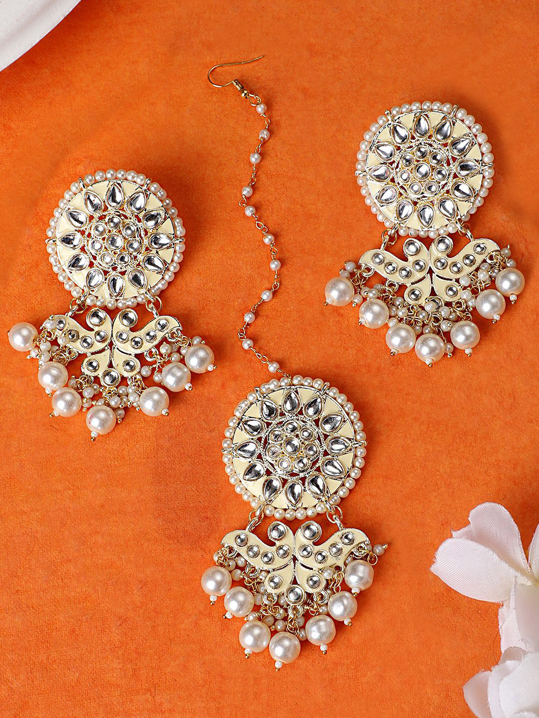 MODE MANIA Gold-Plated Kundan Studded & Pearl Jewellery Set