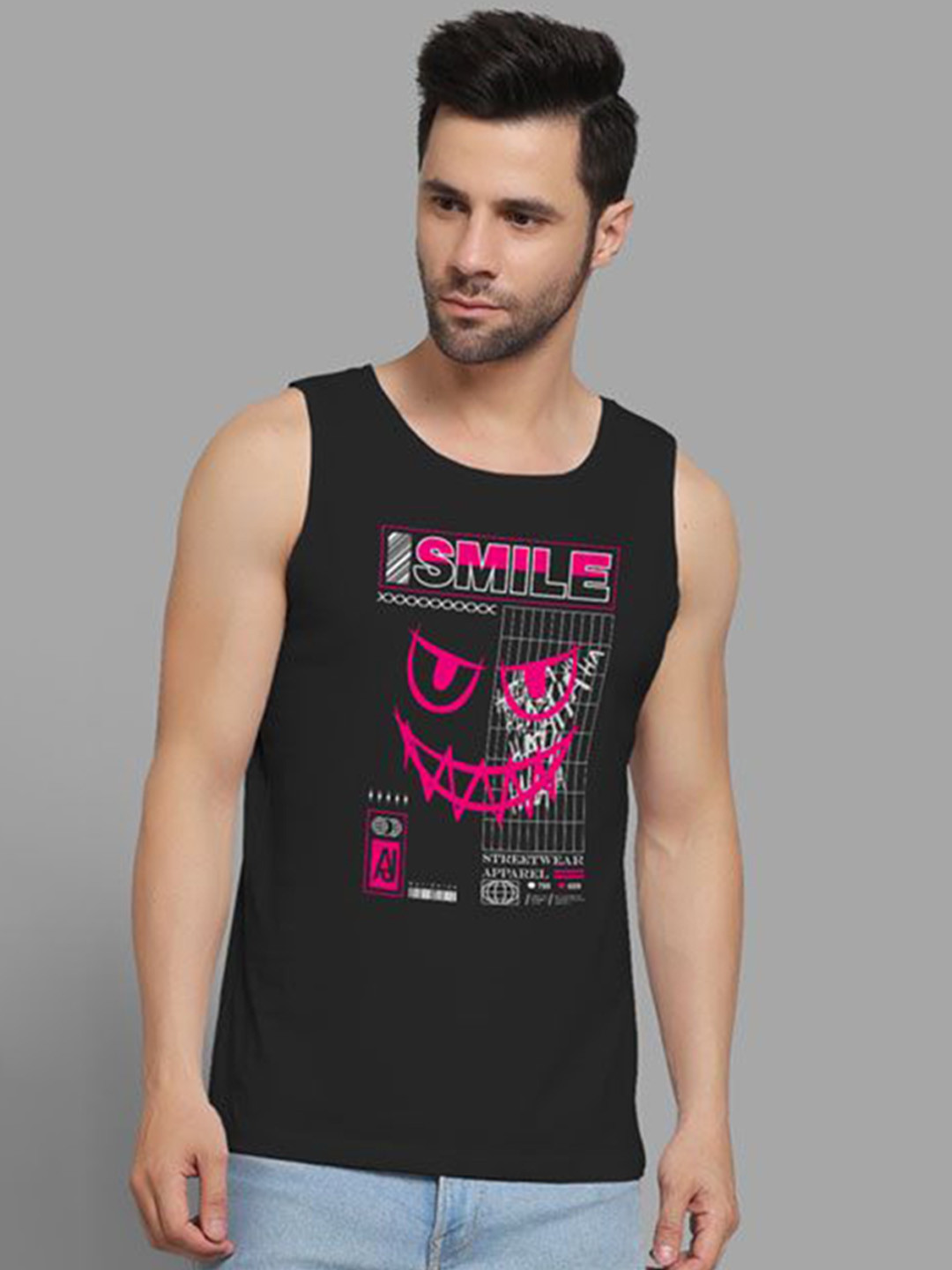 DAB SHARK Printed Cotton Gym Vests DS-SDO-014-BK-XS-Black