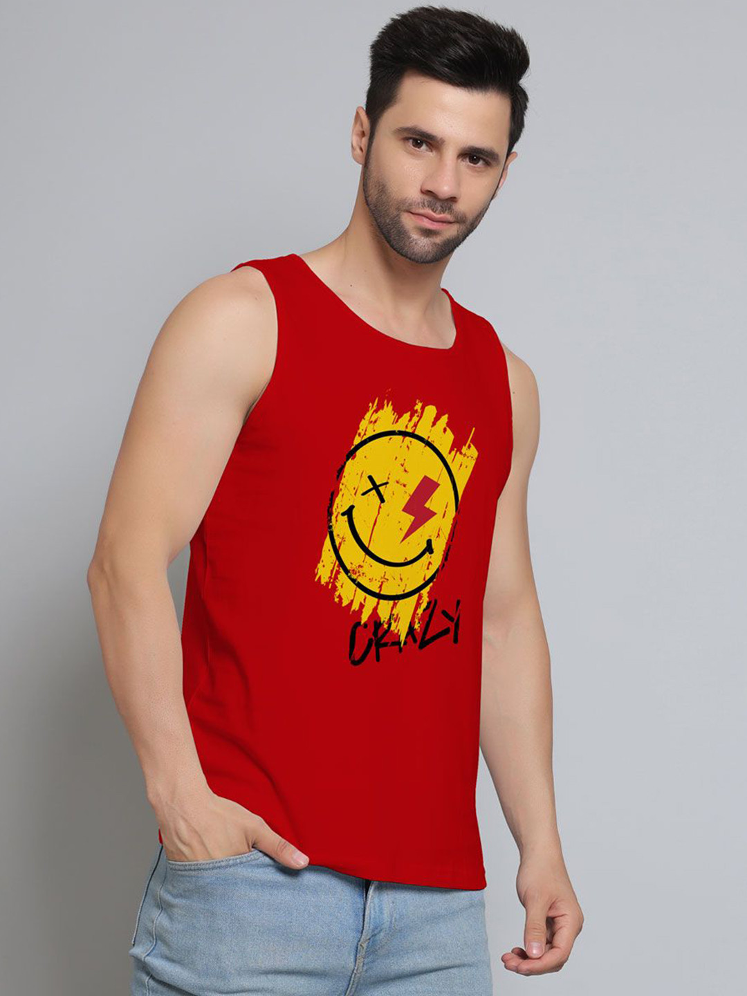 DAB SHARK Printed Cotton Sleeveless Innerwear Vests DS-SDO-012-RD-XS-Red