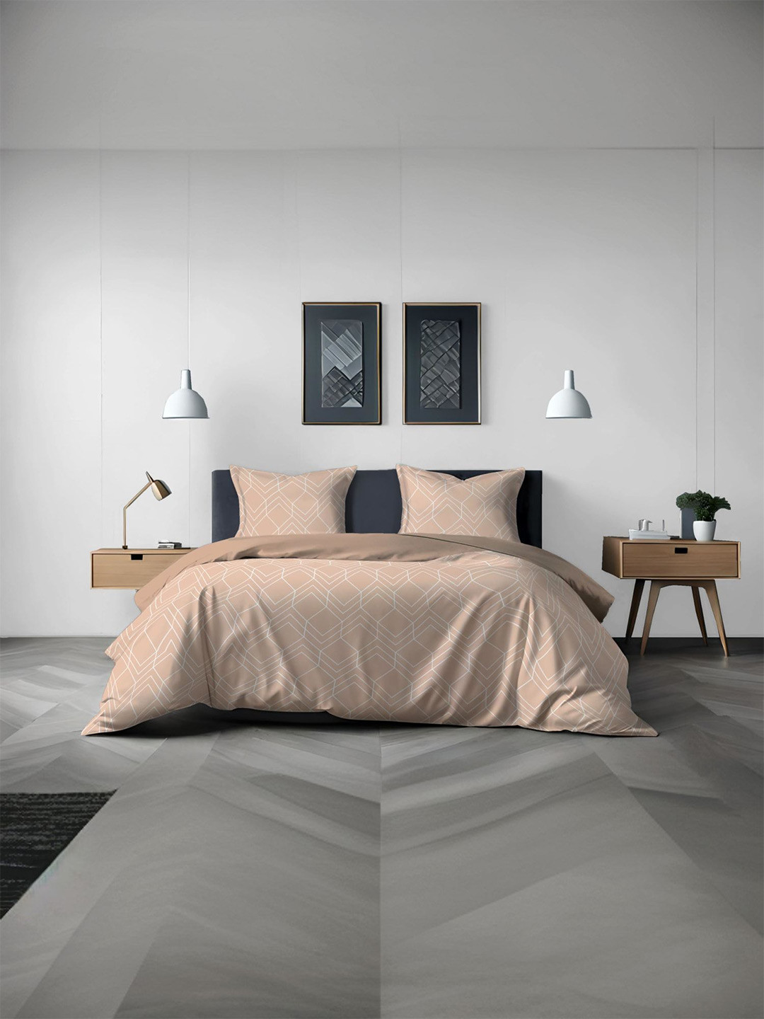 MUSH Peach Geometric Bamboo Skin-Friendly 300 TC King Fine Bedsheet with 2 Pillow Covers-108 x 108 inches