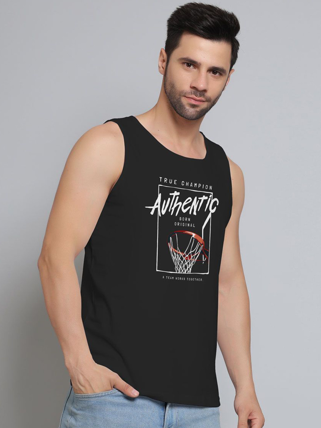 DAB SHARK Printed Cotton Innerwear Vests DS-SDO-048-BK-XS-Black