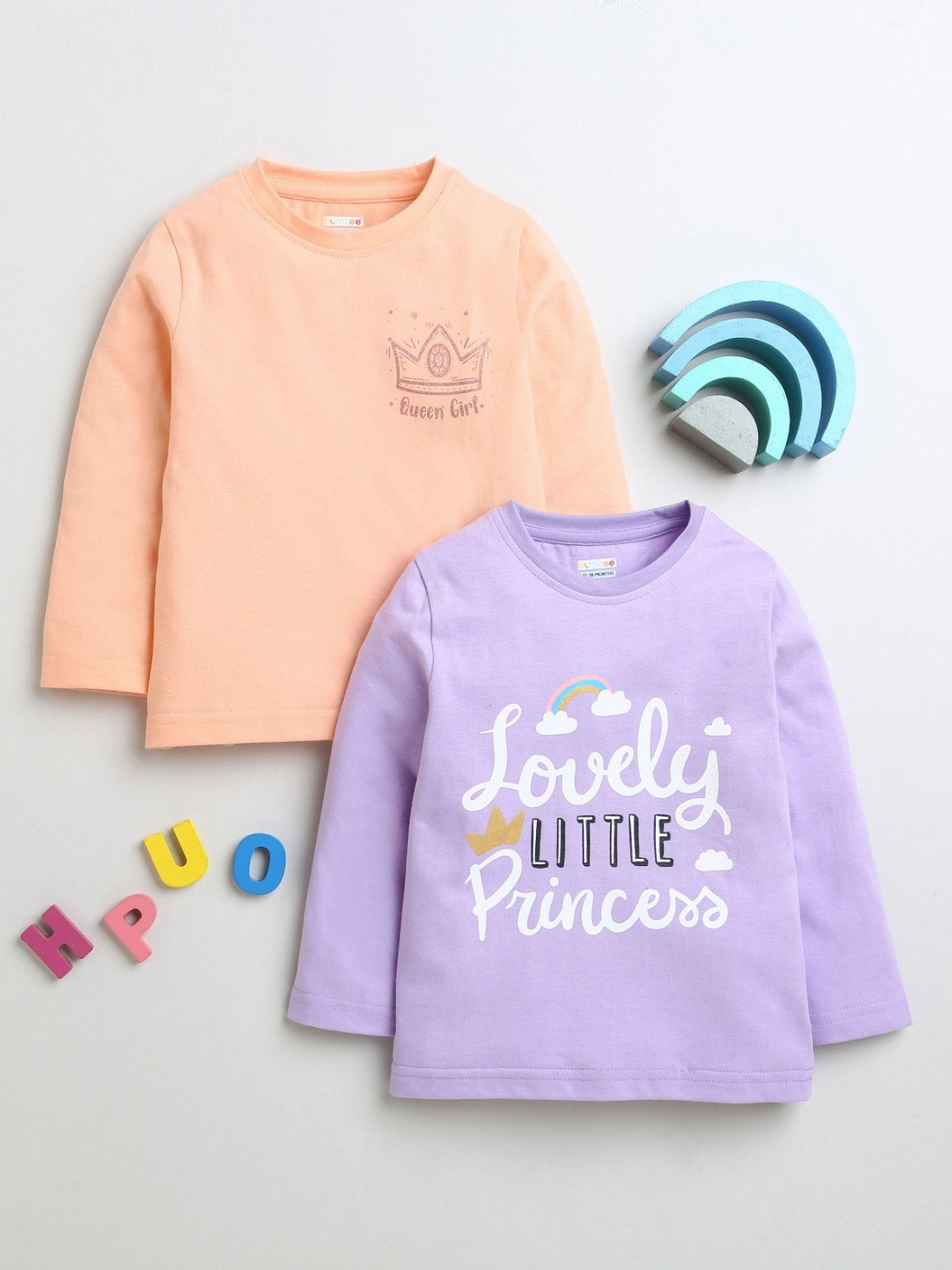 BUMZEE Girls Pack Of 2 Typography Printed Round Neck Cotton T-Shirts