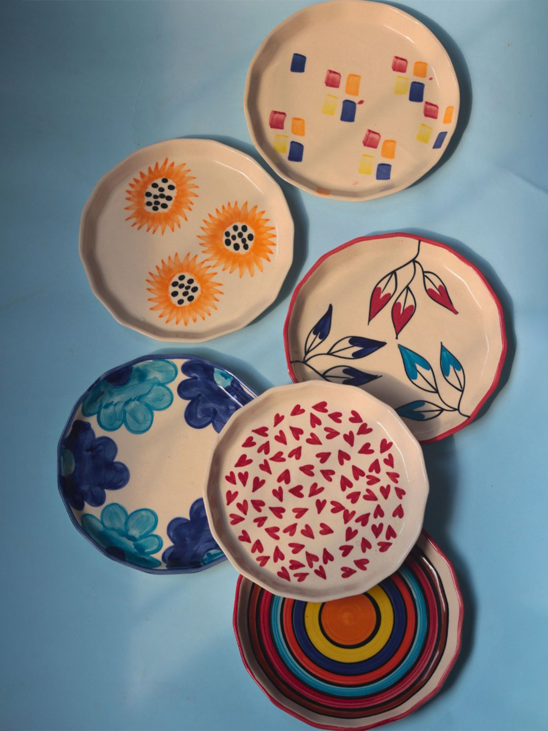 WEAVING HOMES Peach & Blue 6 Pieces Dessert Plate Set