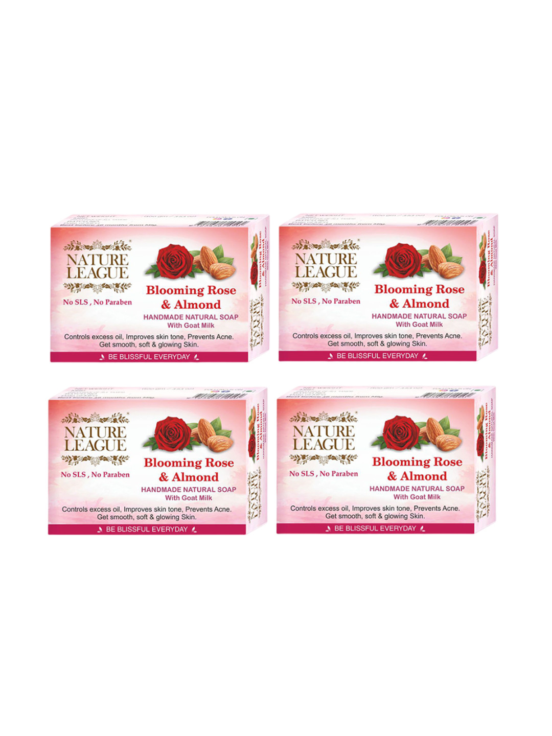 NATURE LEAGUE Set Of 4 Blooming Rose & Almond Beauty Natural & Handmade Soap- 100g Each