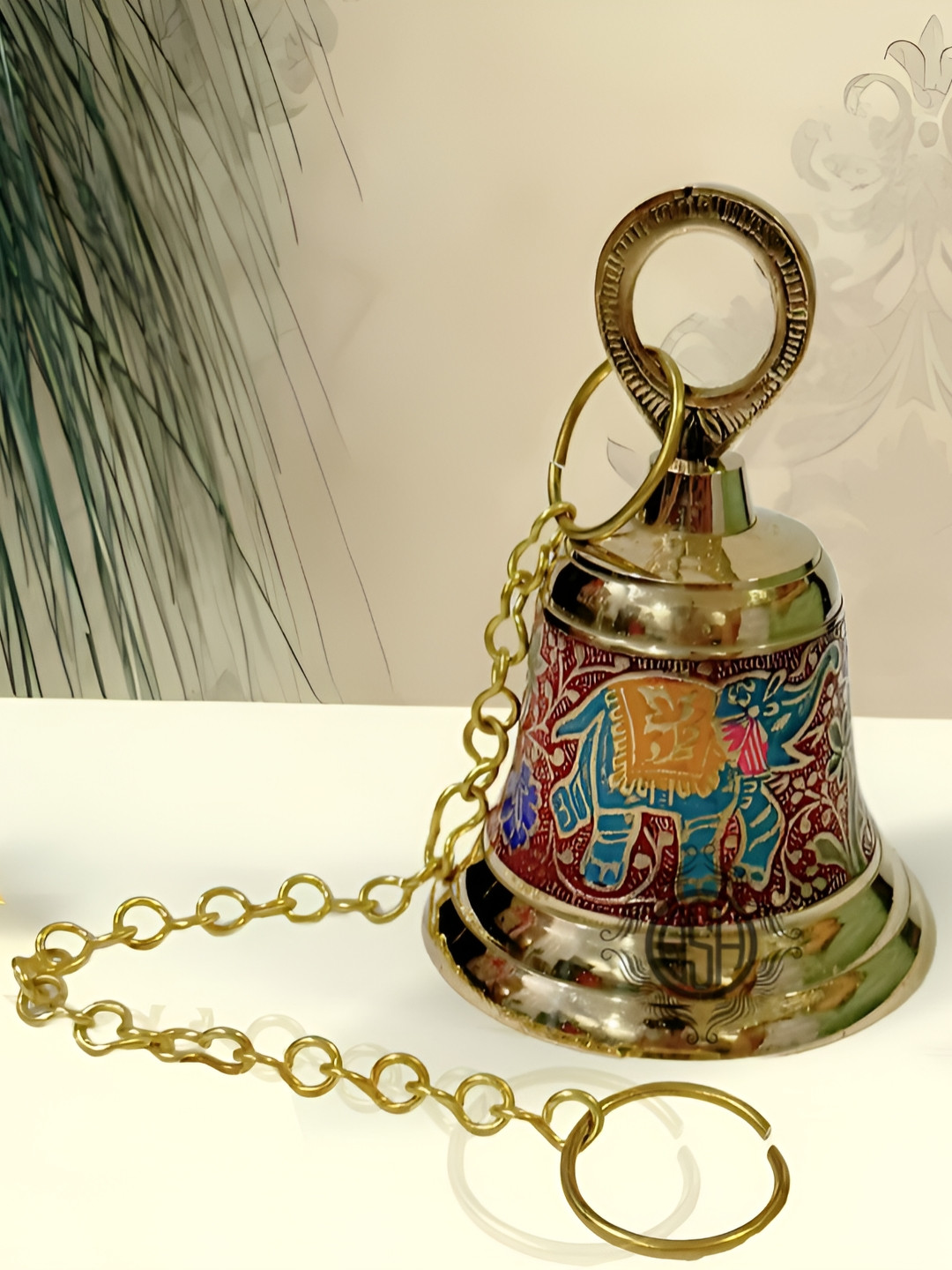 DSH Crafting Your Curiosity Red & Yellow Self-Design Brass Pooja Bell With Hanging