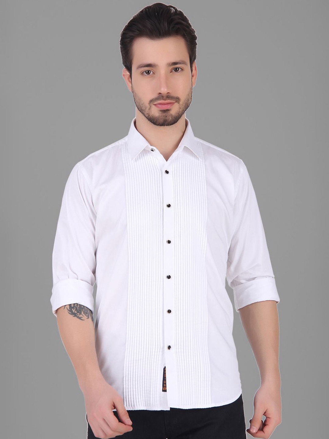 Design up Men White Slim Fit Tuxedo Shirts