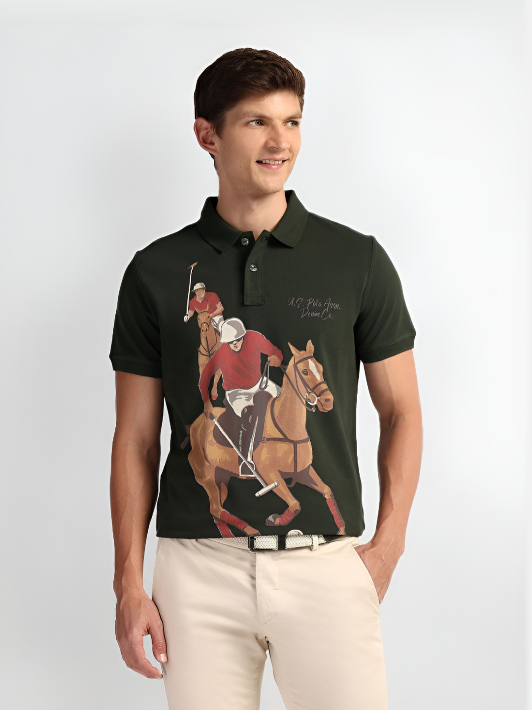 U.S. Polo Assn. Denim Co. Men Graphic Printed Polo Collar Cotton Slim Fit T-Shirt