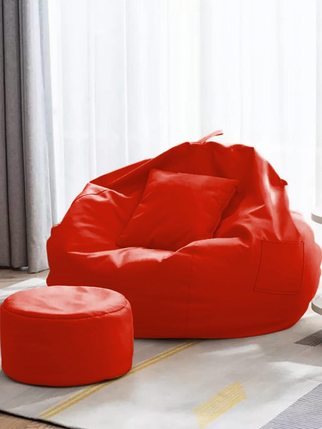 SHIRA 24 Red 3 Pieces Bean Bag Cover Without Beans & Footrest With Cushion Cover