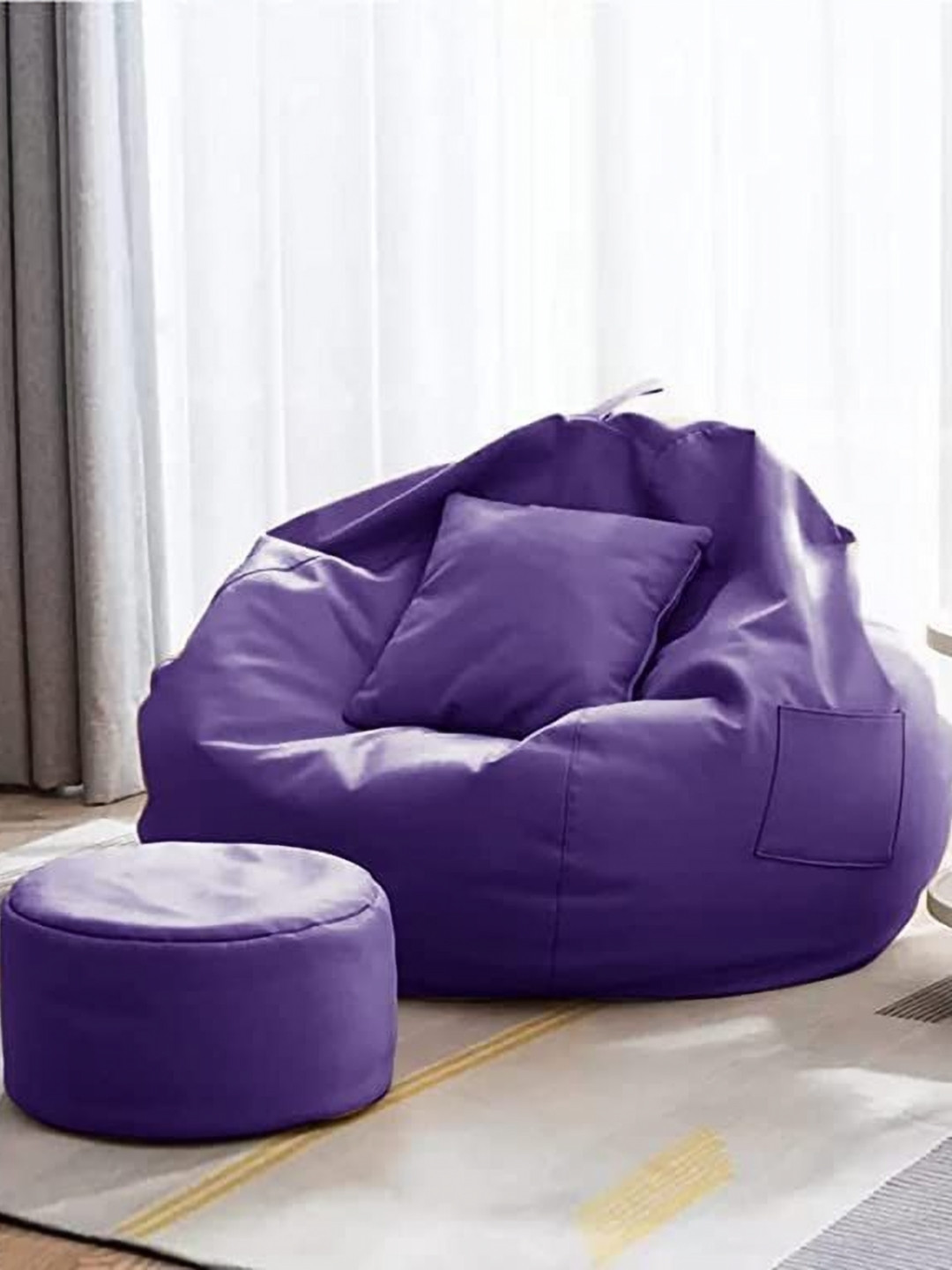 SHIRA 24 Purple 3 Pieces Bean Bag Cover Without Beans & Footrest With Cushion Cover