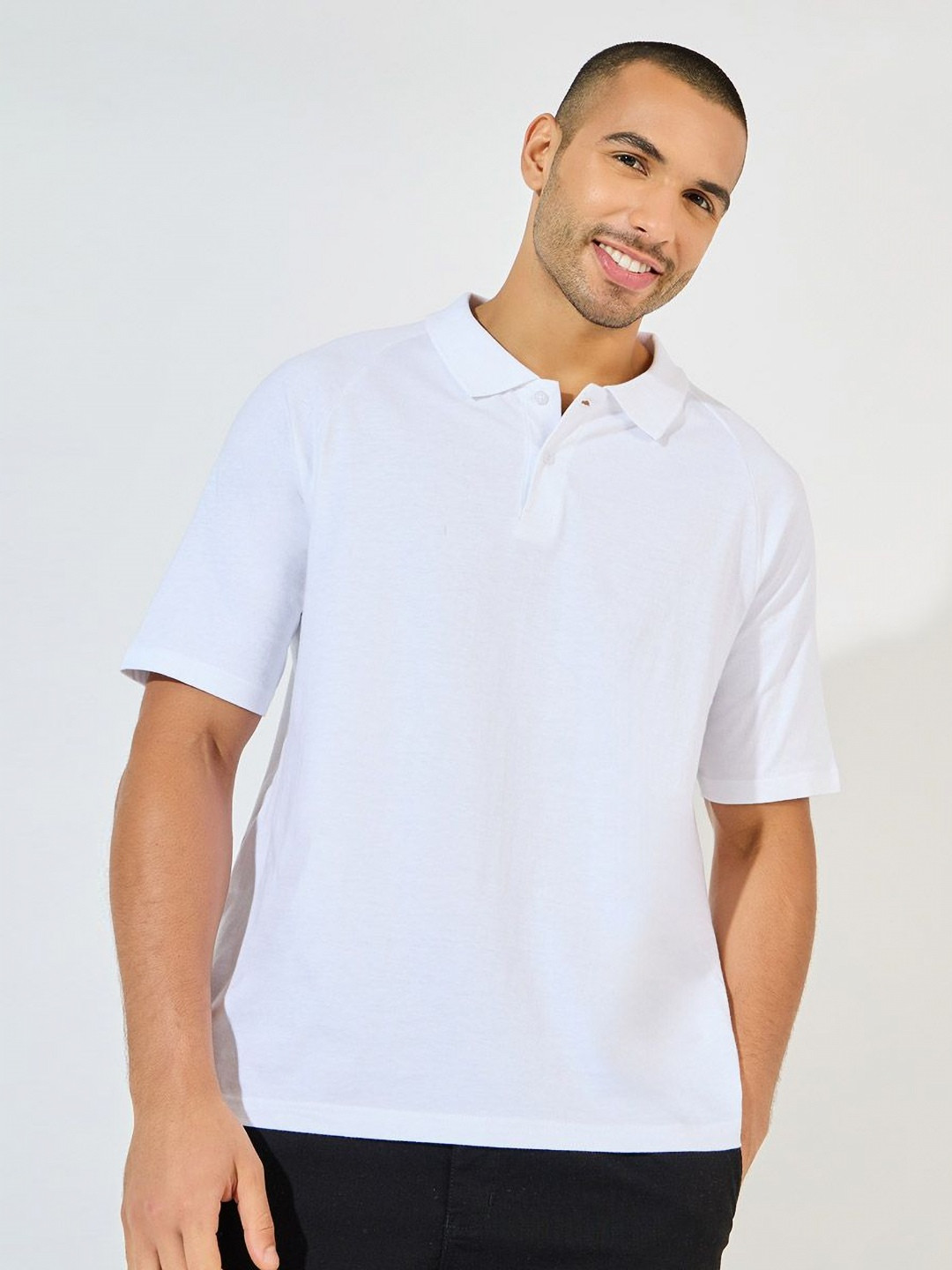 Men Oversized Heavy Cotton Jersey Raglan Polo