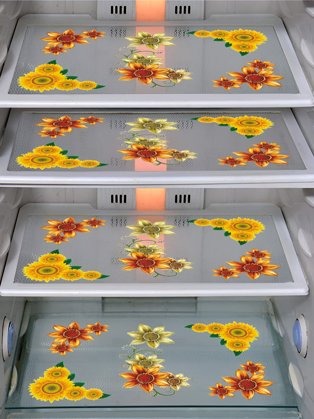LooMantha Transparent & Yellow 4 Pieces Printed Fridge Mats