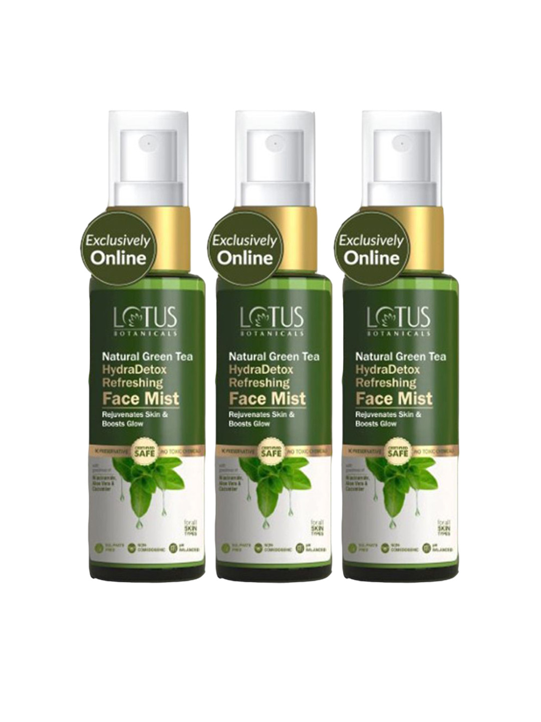 Lotus Botanicals Set Of 3 Natural Green Tea HydraDetox Refreshing Face Mist 50 ml Each