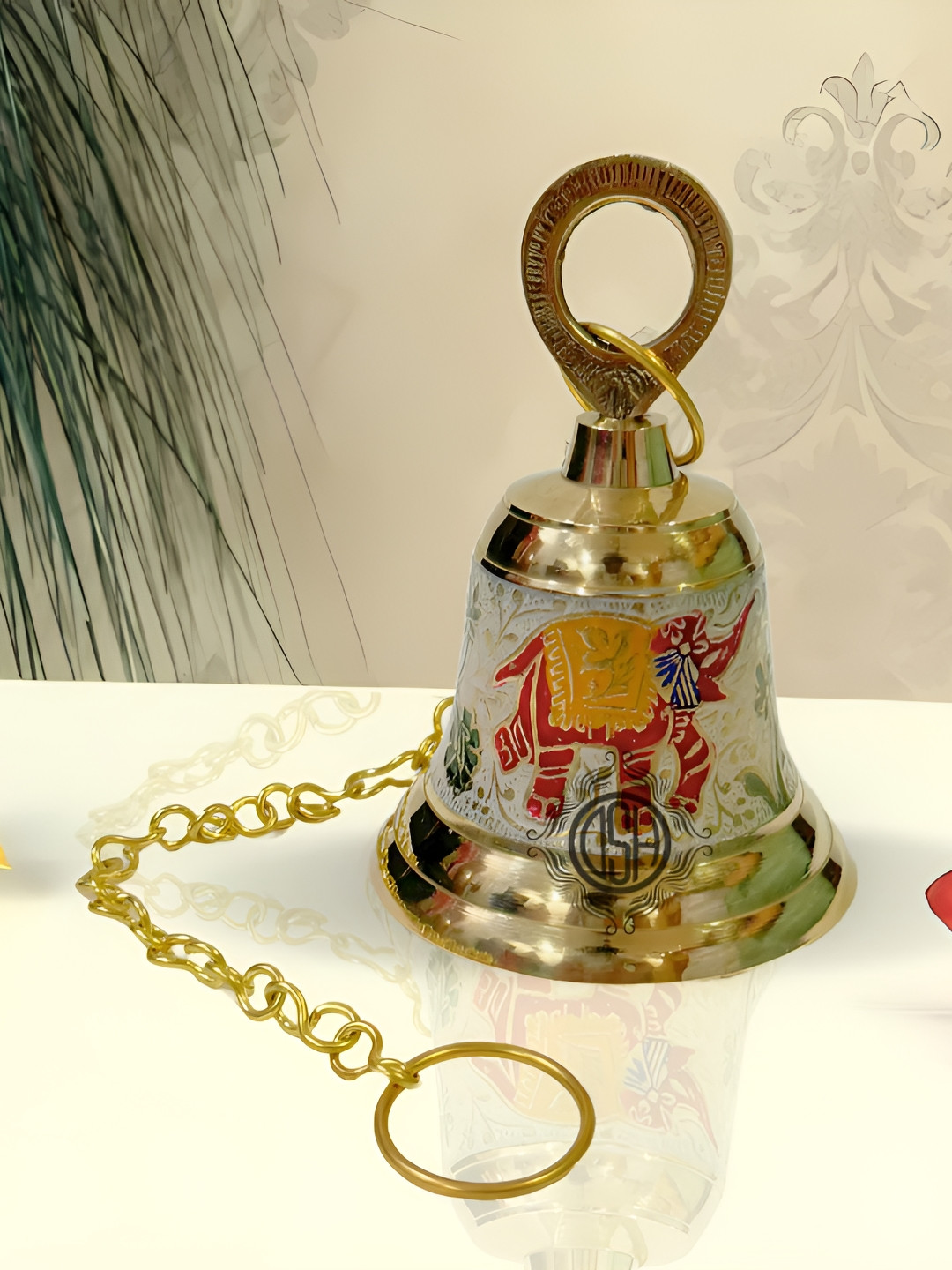 DSH Crafting Your Curiosity Gold Toned Self-Design Brass Pooja Bell With Hanging