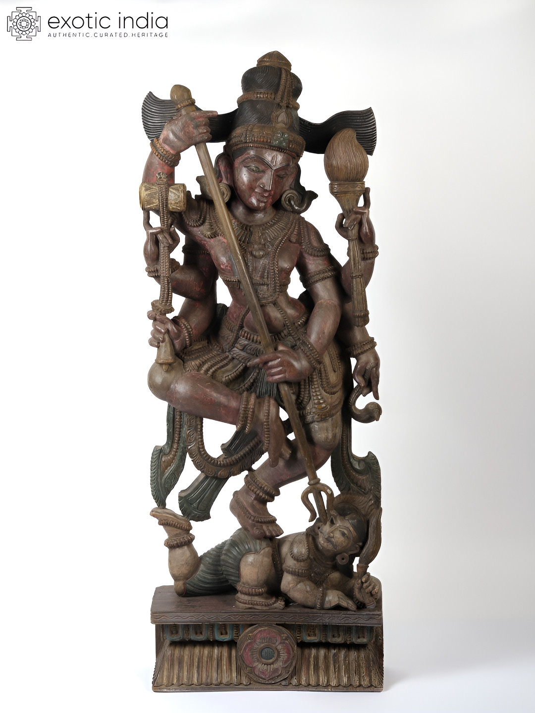Exotic India Large Dancing Shiva Brown Wood Natural Prayer Room Medium Showpiece - 59.8 Inches