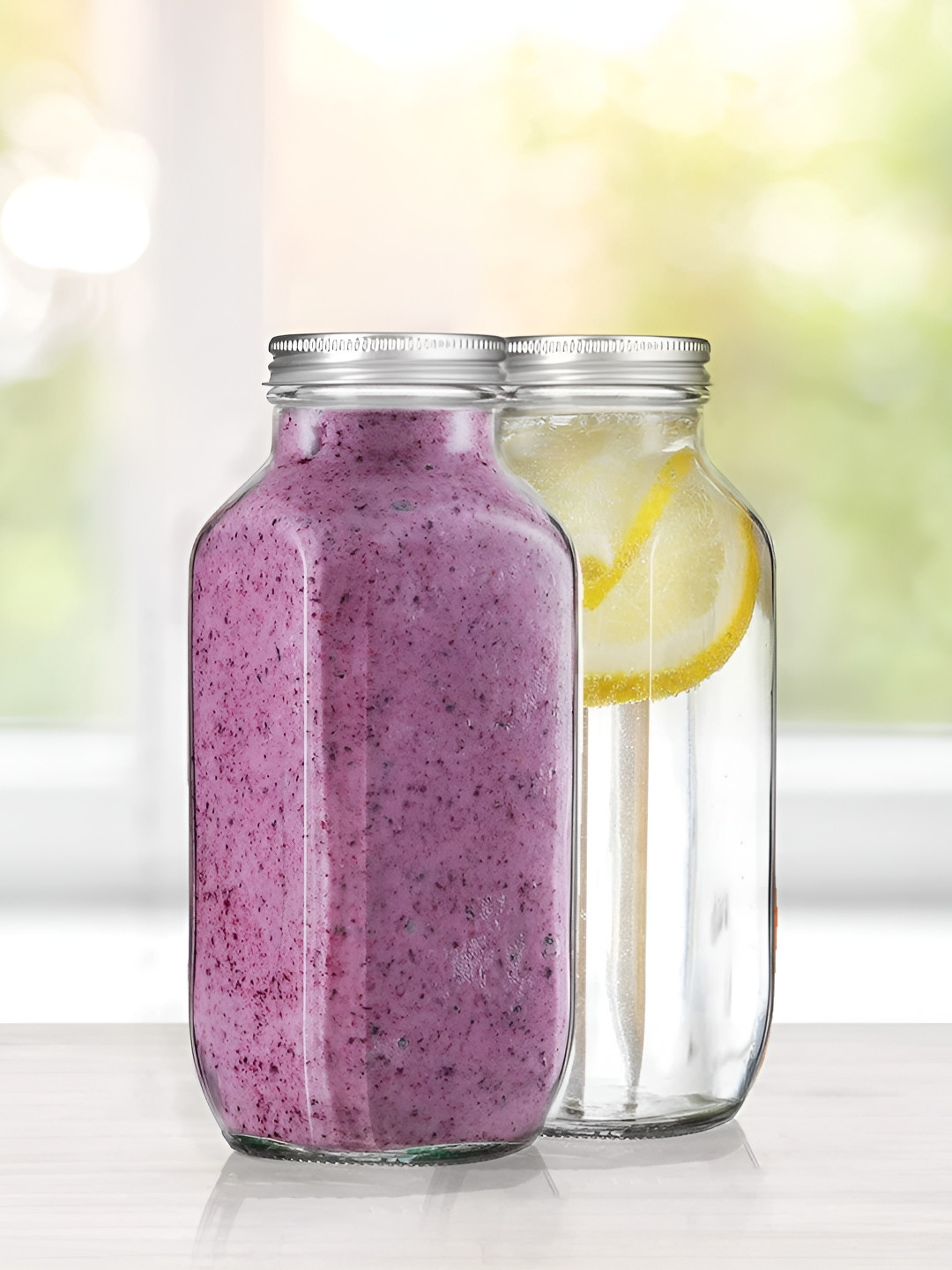 CROCO JAR Transparent and Steel 2 Pieces Glass Water Bottle 500 ml each