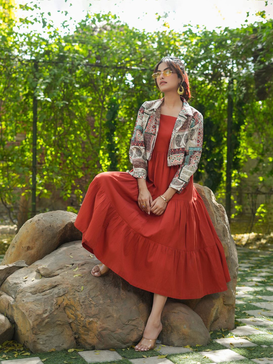 Midi Casual Dress With Denim Jacket Buy Rain Rainbow Pure Cotton