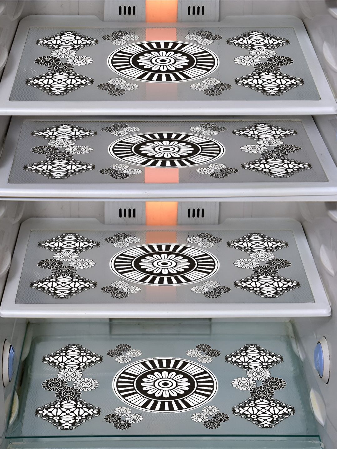 LooMantha Transparent & White 4 Pieces Floral Printed Fridge Mats