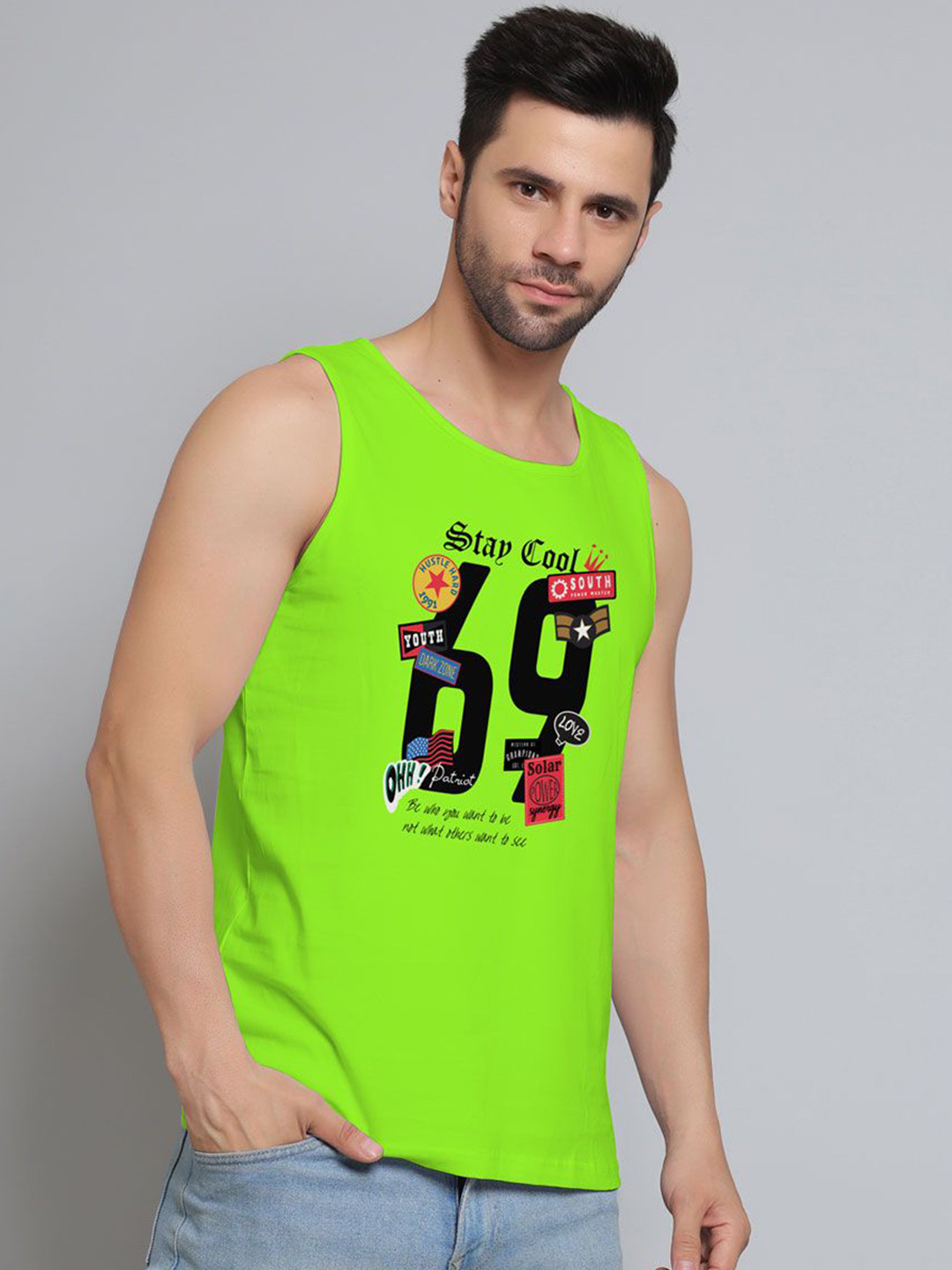 DAB SHARK Printed Cotton Innerwear Vests DS-SDO-041-GN-XS-Green