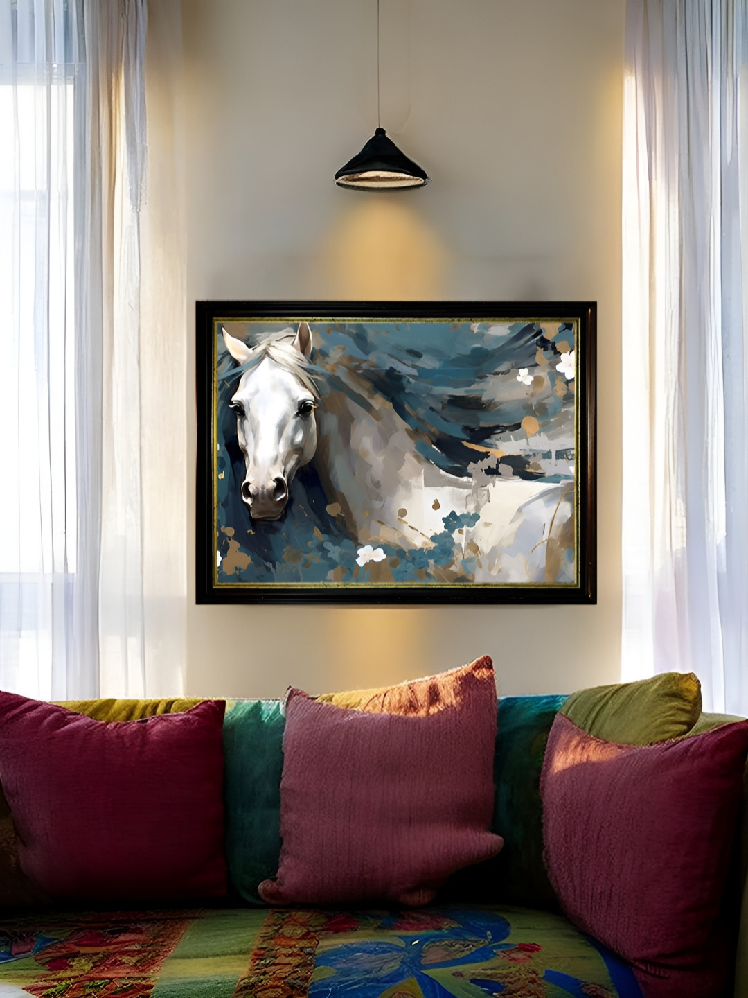 Art Street Abstract Art of Framed White Horse