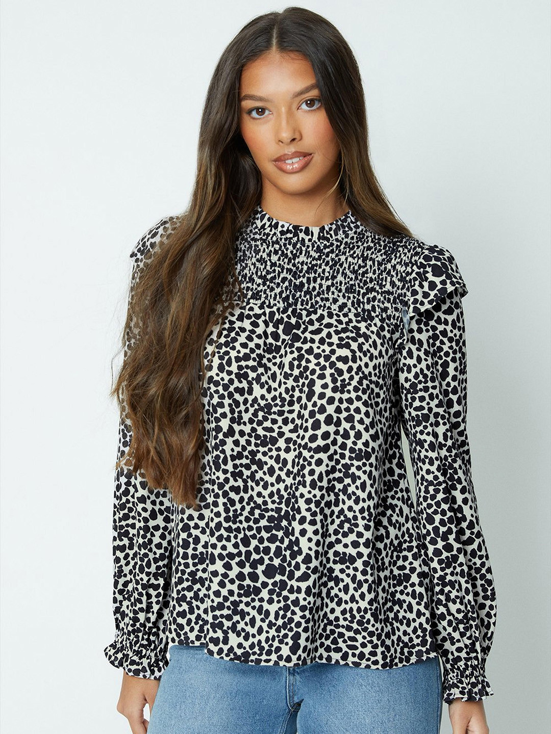 DOROTHY PERKINS Smocked Frills Animal Printed A-line Top