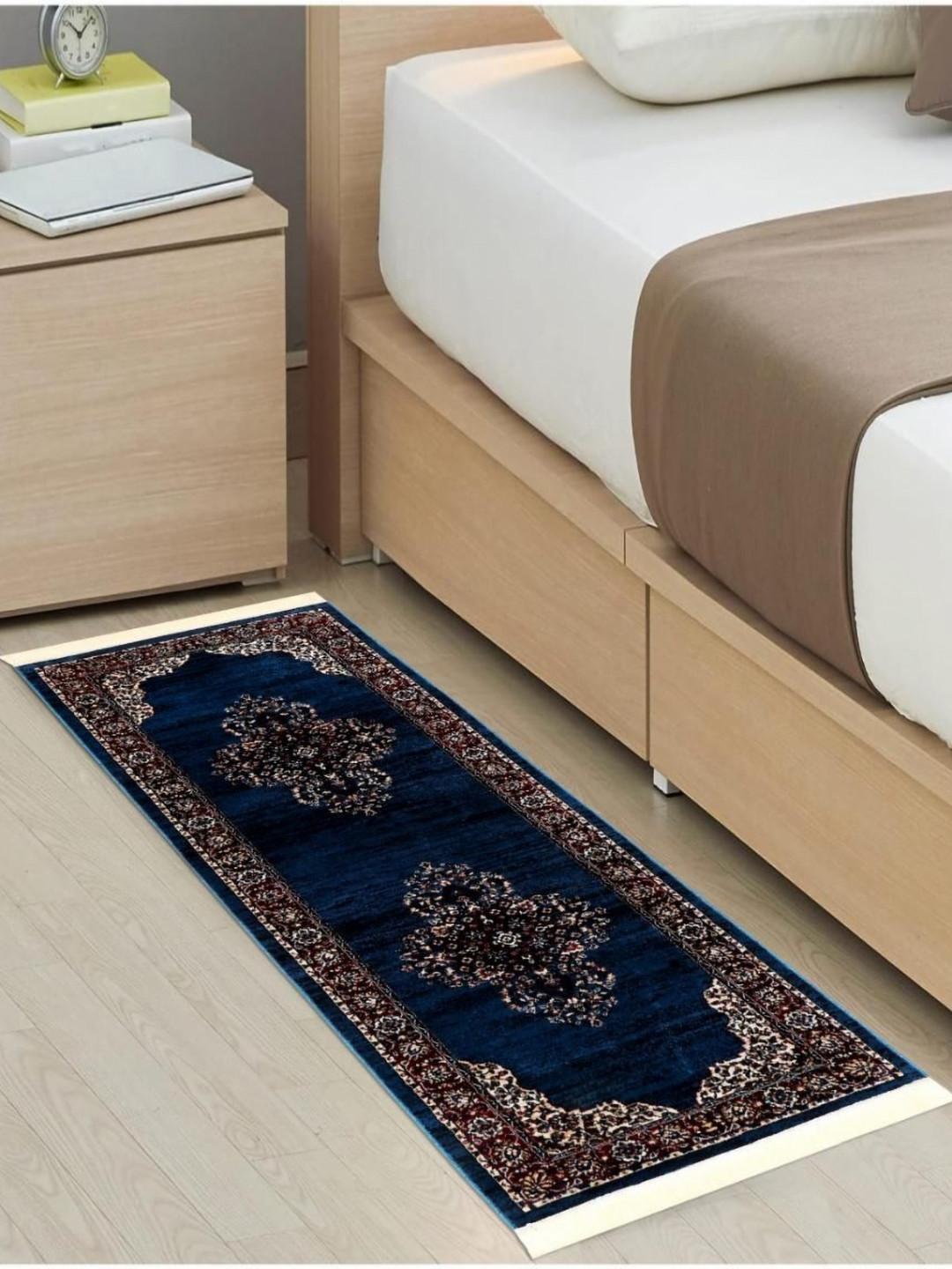 MODEFE Blue & Maroon Floral Anti-Skid Nylon Runner