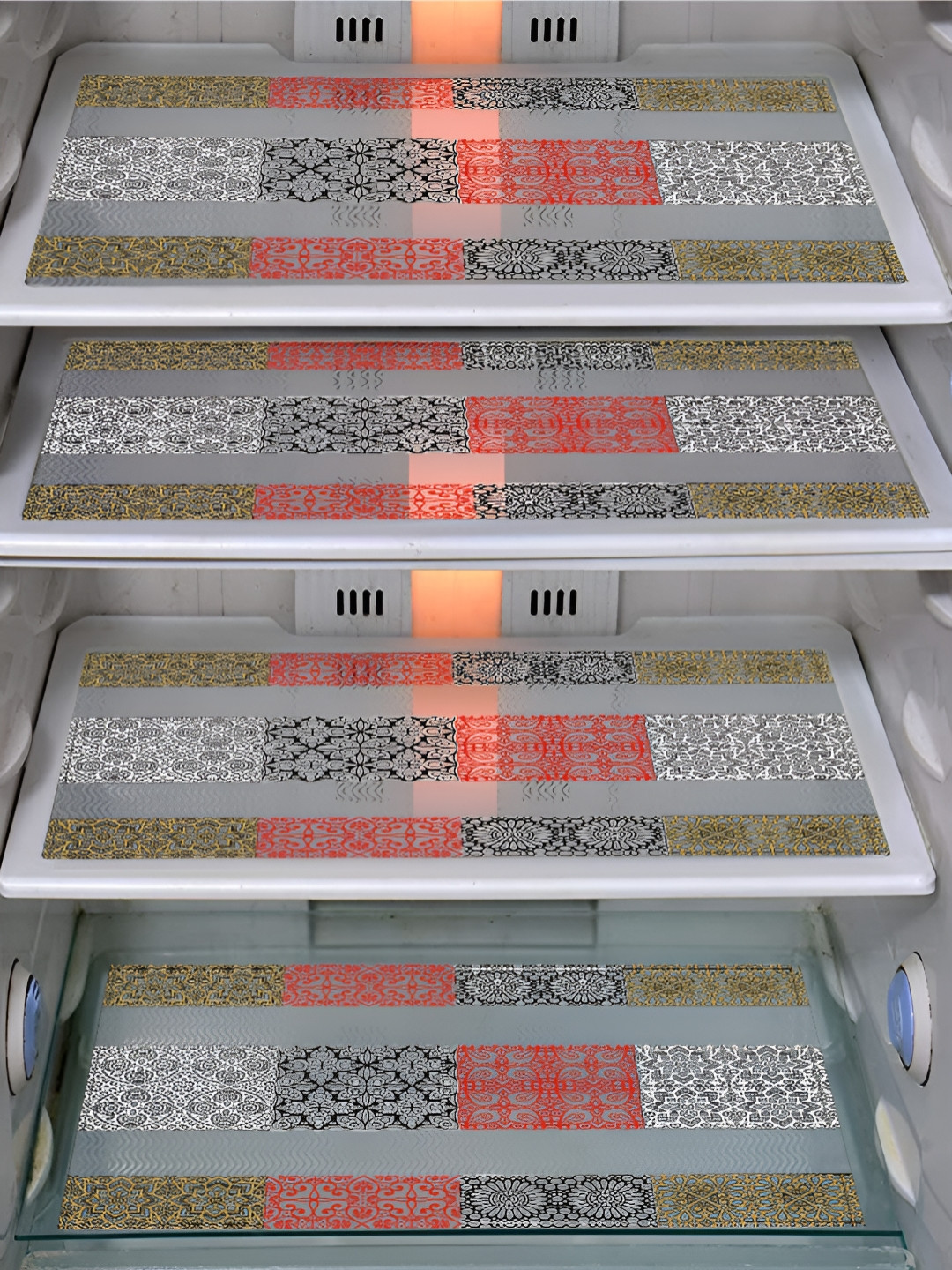 LooMantha Transparent & Red 4 Pieces Printed Fridge Mats