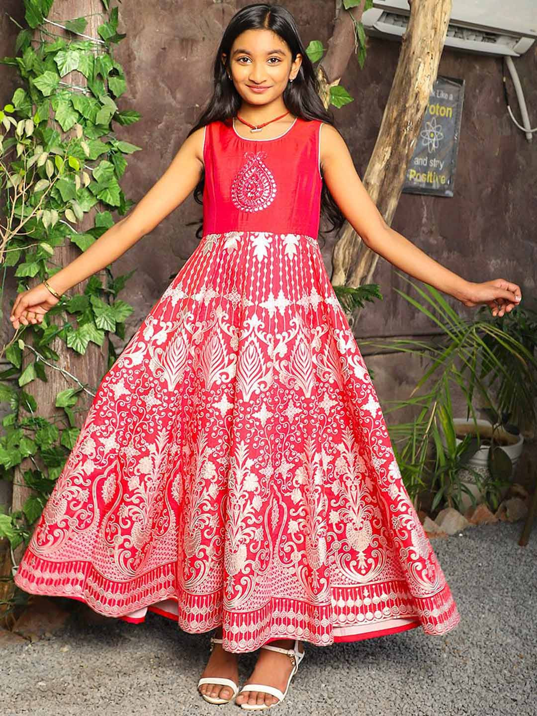 Aks Kids Girls Embroidered Maxi Ethnic Dress