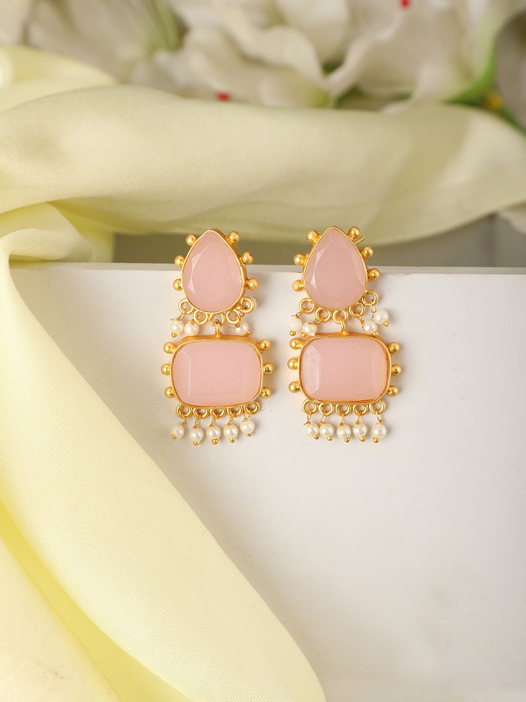 MODE MANIA Gold-Plated Contemporary Drop Earrings