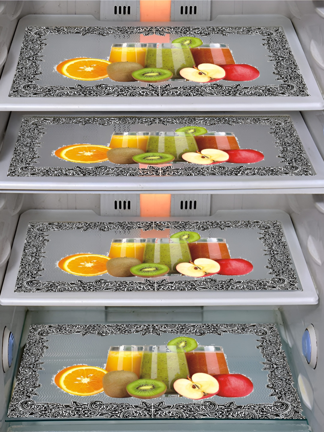 LooMantha Transparent & Red 4 Pieces Printed Fridge Mats