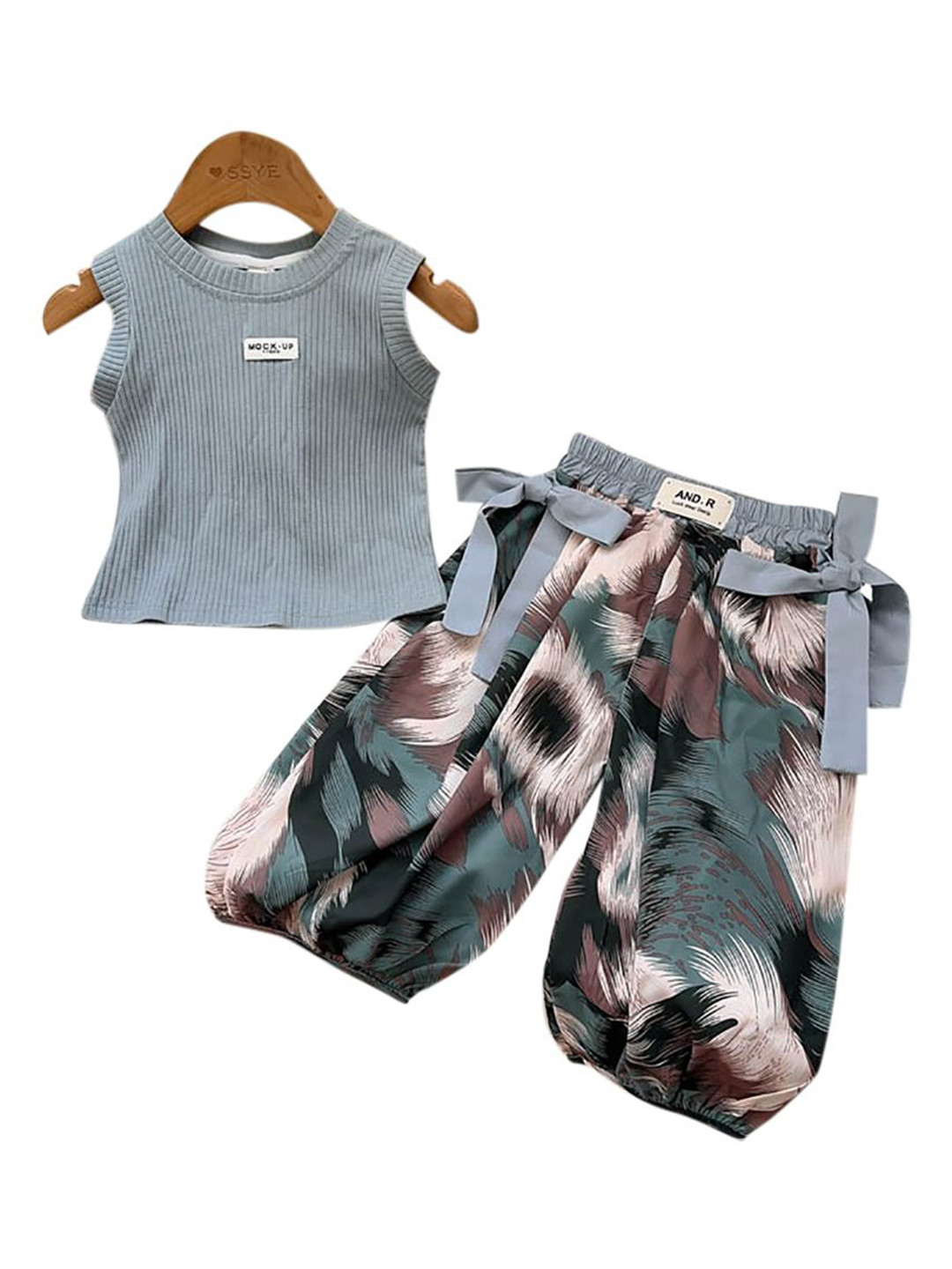StyleCast x Revolte Girls Grey & Blue Pure Cotton Striped Top with Pyjamas