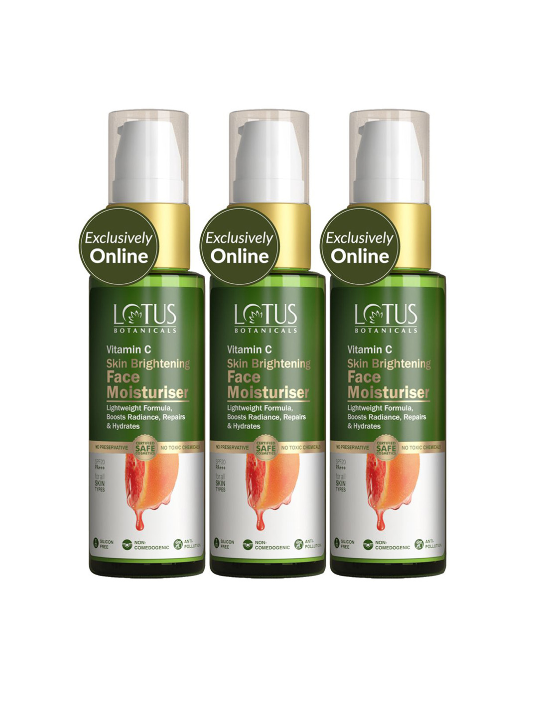 Lotus Botanicals Set Of 3 Skin Brightening Lightweight Face Moisturizer SPF20- 45g Each