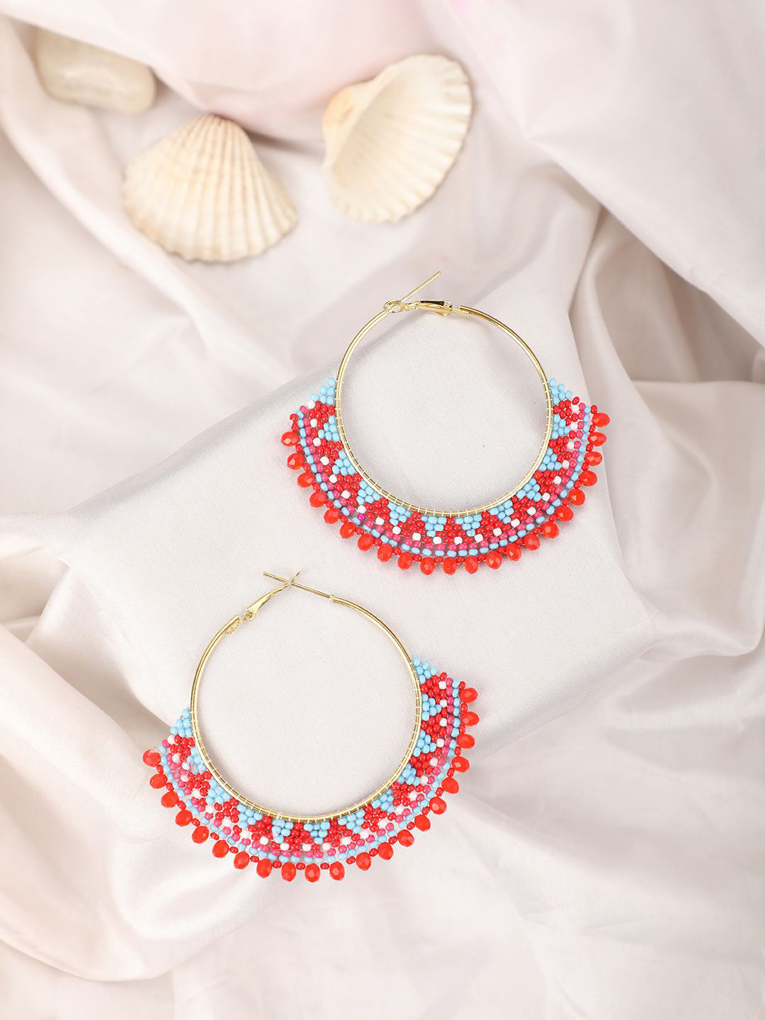 MODE MANIA Gold-Plated Beaded Circular Hoop Earrings