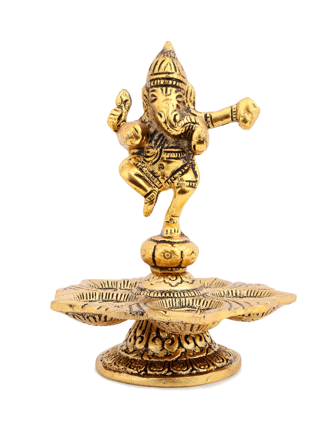 INTERNATIONAL GIFT Dancing Lord Ganesh Gold Metal Metallic Prayer Room Small Showpiece - 5.5 Inches