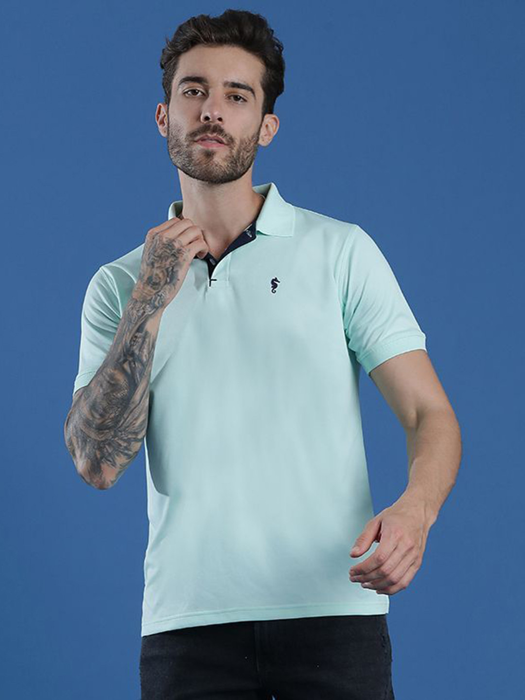 EPPE Men Polo Collar Casual Half Sleeve Textured T-Shirt