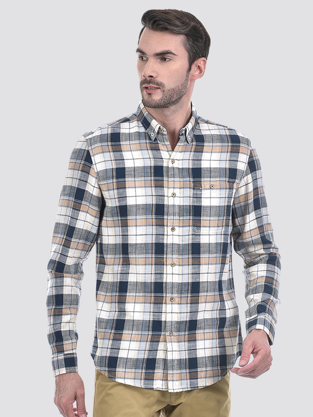 Numero Uno Men Button-Down Collar Tartan Checked Cotton Slim Fit Casual Shirt