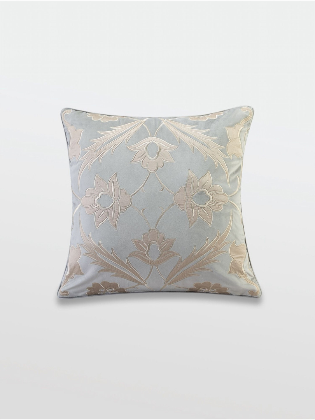 Mirooh Grey & Beige Floral Embroided Square Reversible Filled Cushion
