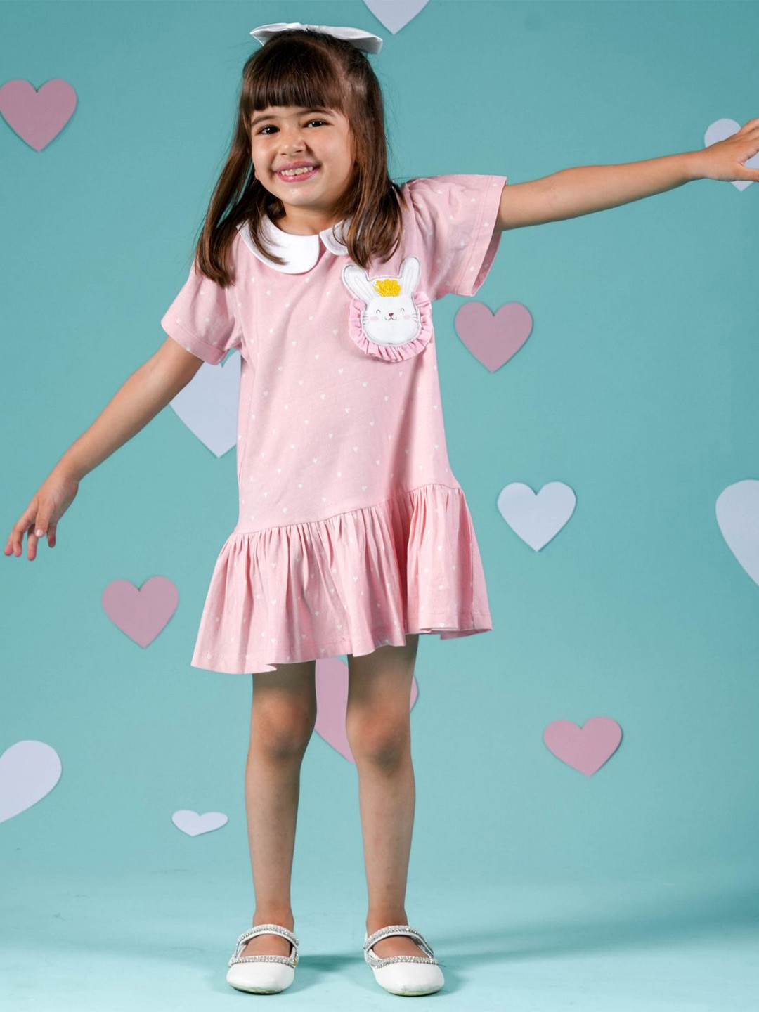 TIDY SLEEP Girls Printed Peter Pan Collar A-Line Dress