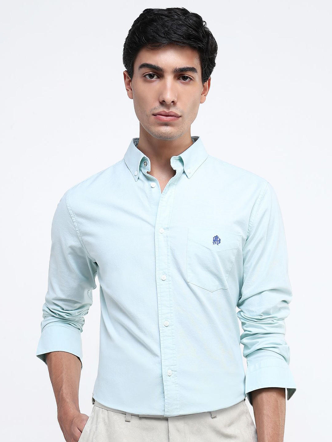 RARE RABBIT Men Button-Down Collar Solid Cotton Formal Regular Fit Shirt