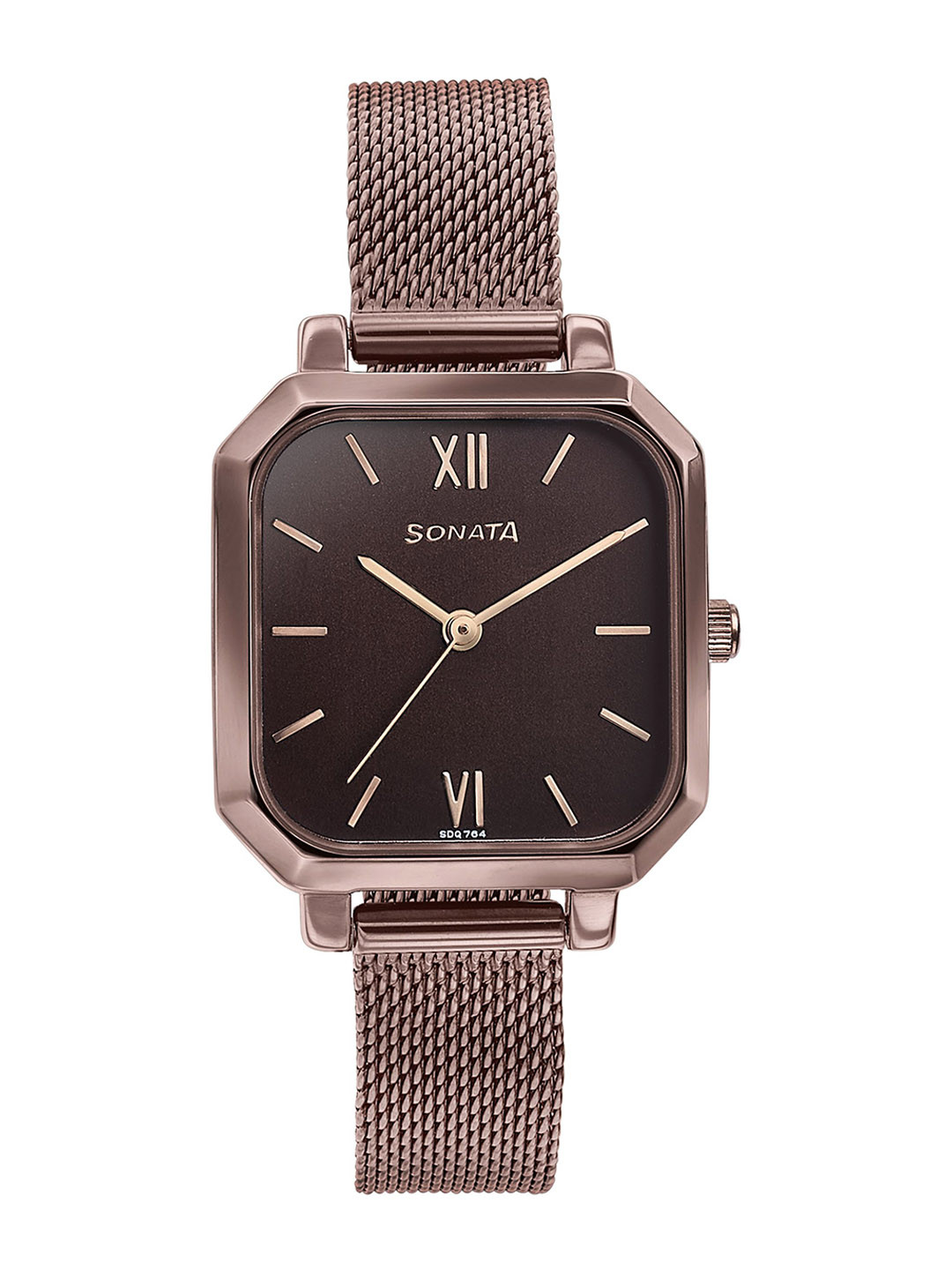 Sonata Women Brass Dial & Stainless Steel Bracelet Style Straps Analogue Watch 87072QM01