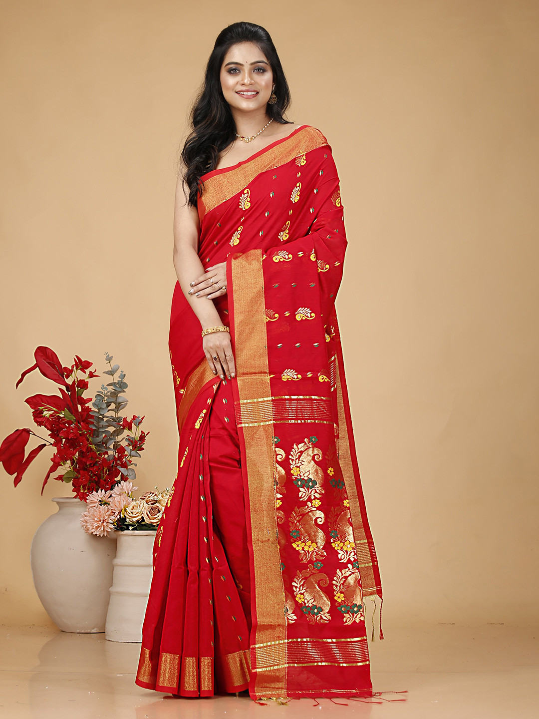 SLAGHA Woven Design Zari Cotton Kolka Design  Taant Saree